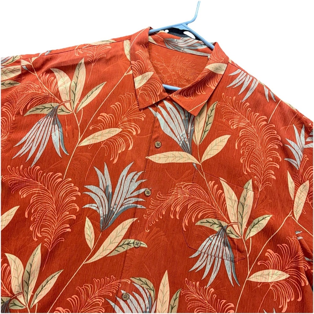 Tommy Bahama Hawaiian Shirt Mens 2XL Silk Short Sleeve Floral Loop Collar Camp